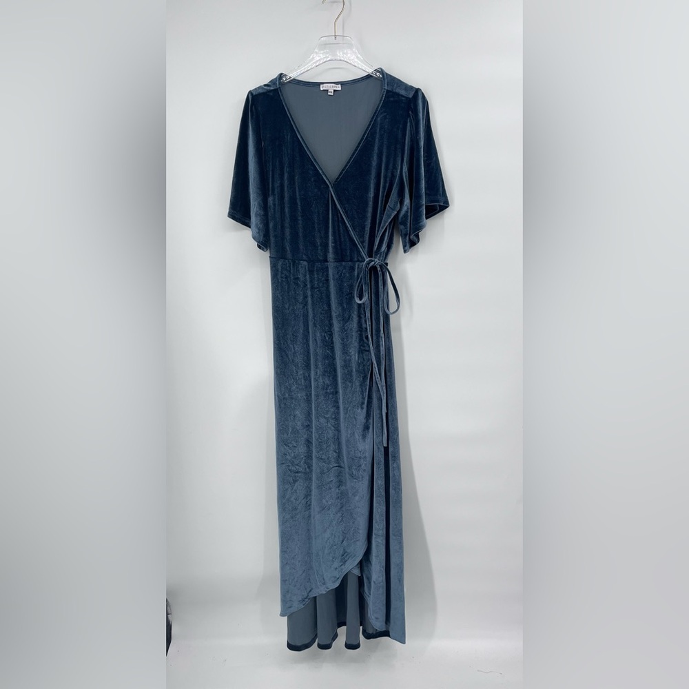 Baltic Born Velvet Wrap Maxi Dress in Slate Blue